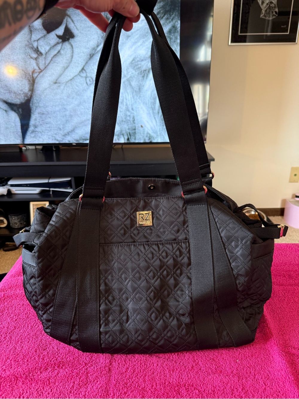 Rachel Zoe Black Quilted Tote with Wide Shoulder Straps